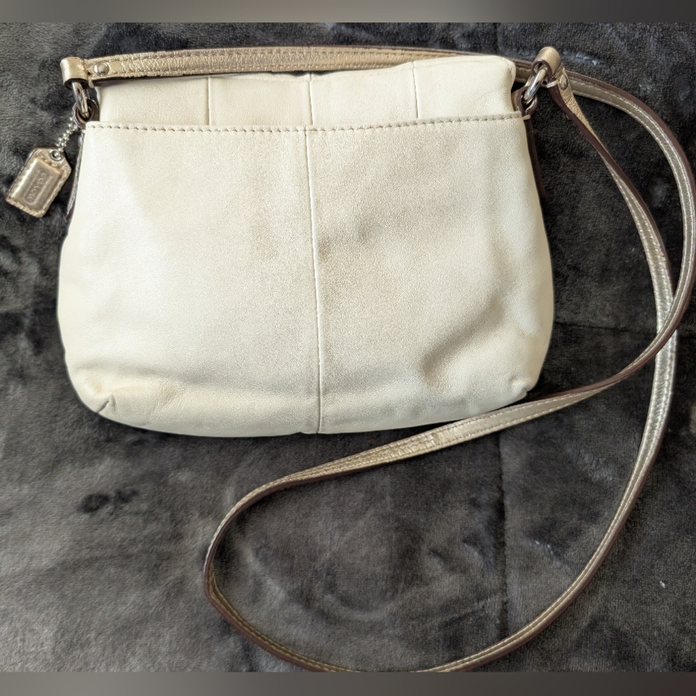 Coach Metallic Gold Leather Crossbody Bag Cream White - Picture 2 of 13